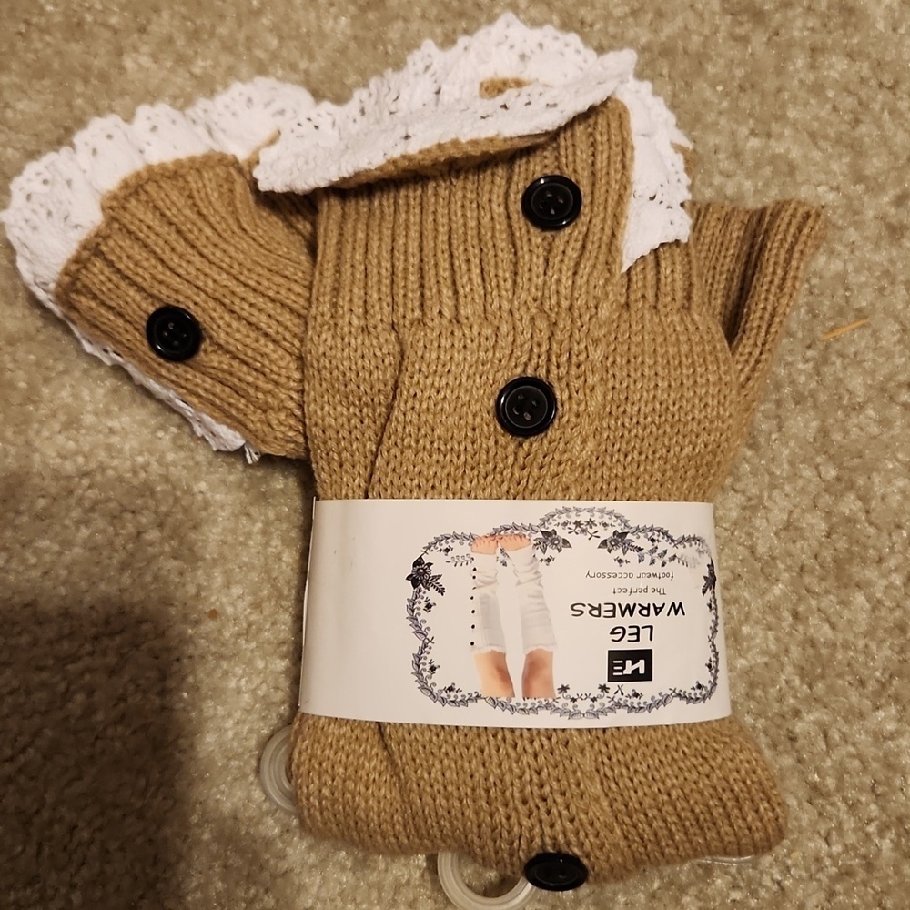 Leg Warmers Womens Tan Lace White One Size New Knit Crochet